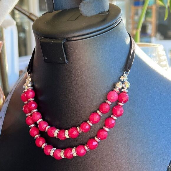 White House Black Market Semi Precious Red Silver Necklace - Picture 1 of 9
